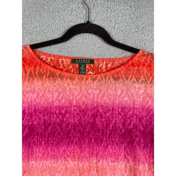 Lauren Ralph Lauren Womens Pink & Orange Top With Tie At Bottom Size M - Picture 4 of 8